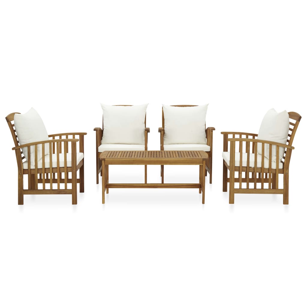 5-Delige Loungeset Met Kussens Massief Acaciahout Wit 4x Fauteuil + Tafel