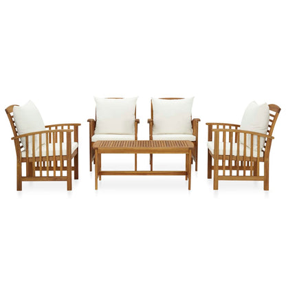 5-Delige Loungeset Met Kussens Massief Acaciahout Wit 4x Fauteuil + Tafel