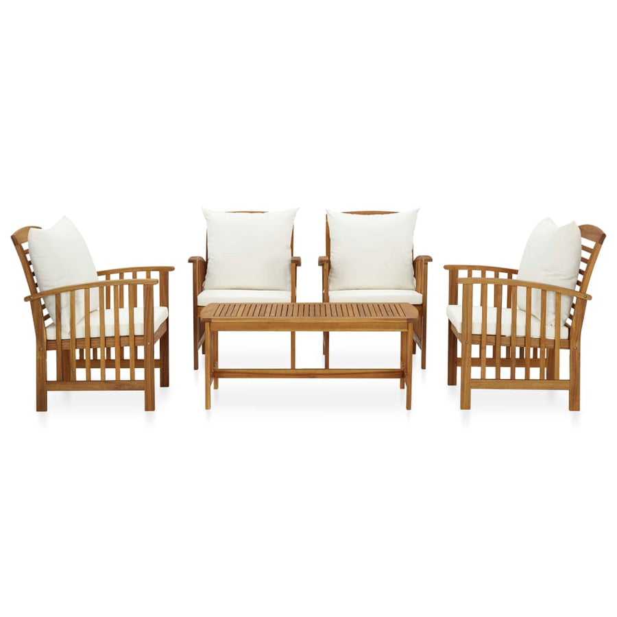 5-Delige Loungeset Met Kussens Massief Acaciahout Wit 4x Fauteuil + Tafel