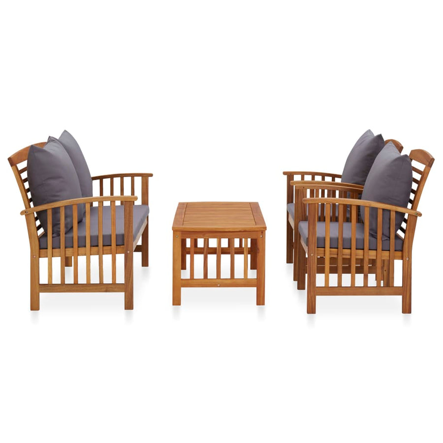 4-Delige Loungeset Met Kussens Massief Acaciahout Grijs Bank + 2x Fauteuil + Tafel