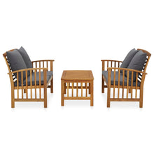 3-Delige Loungeset Met Kussens Massief Acaciahout Grijs 2x Bank + Tafel