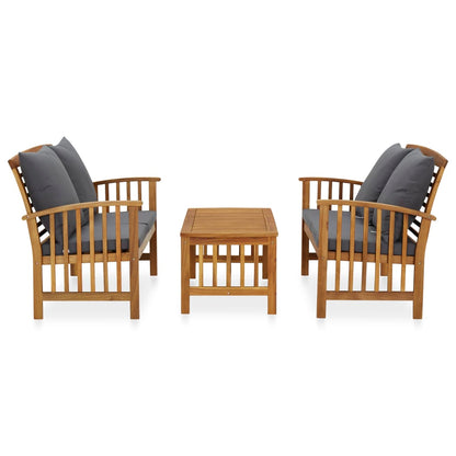3-Delige Loungeset Met Kussens Massief Acaciahout Grijs 2x Bank + Tafel