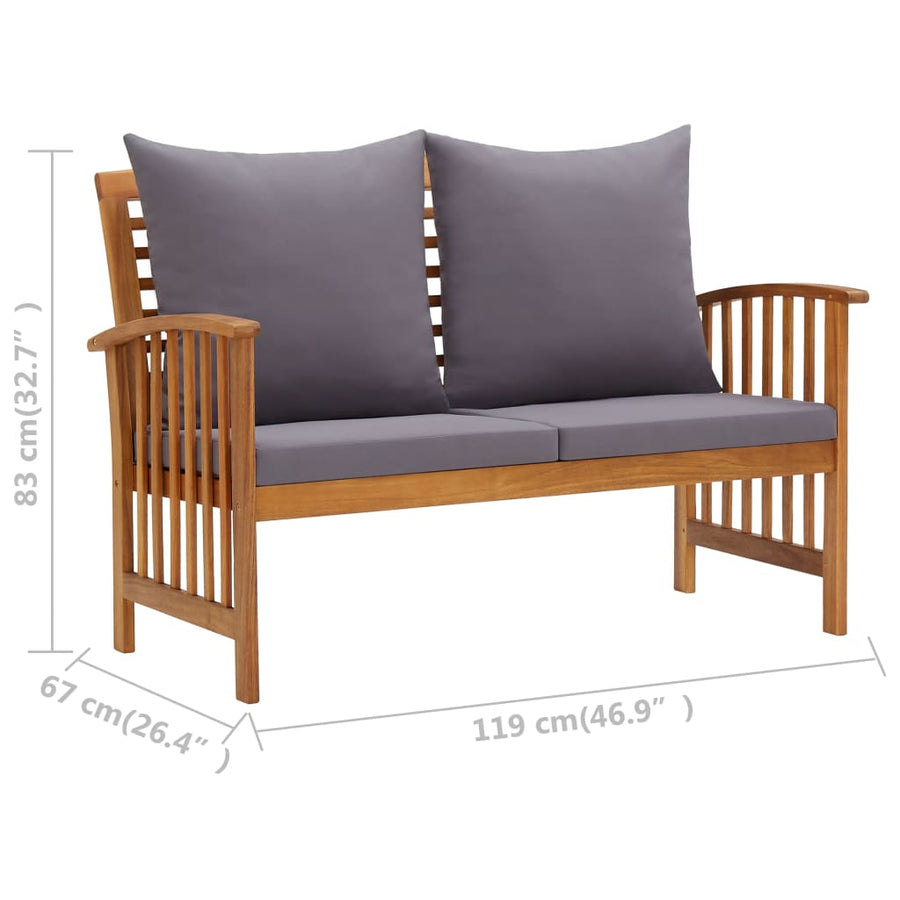 3-Delige Loungeset Met Kussens Massief Acaciahout Grijs 2x Bank + Tafel