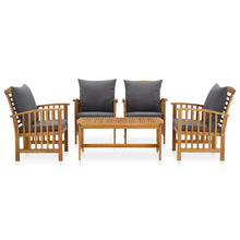 5-Delige Loungeset Met Kussens Massief Acaciahout Grijs 4x Fauteuil + Tafel
