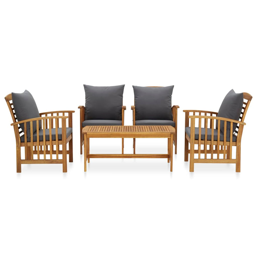 5-Delige Loungeset Met Kussens Massief Acaciahout Grijs 4x Fauteuil + Tafel