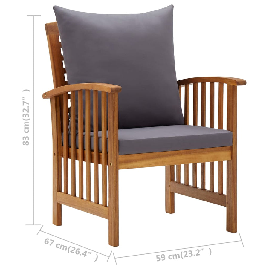 5-Delige Loungeset Met Kussens Massief Acaciahout Grijs 4x Fauteuil + Tafel
