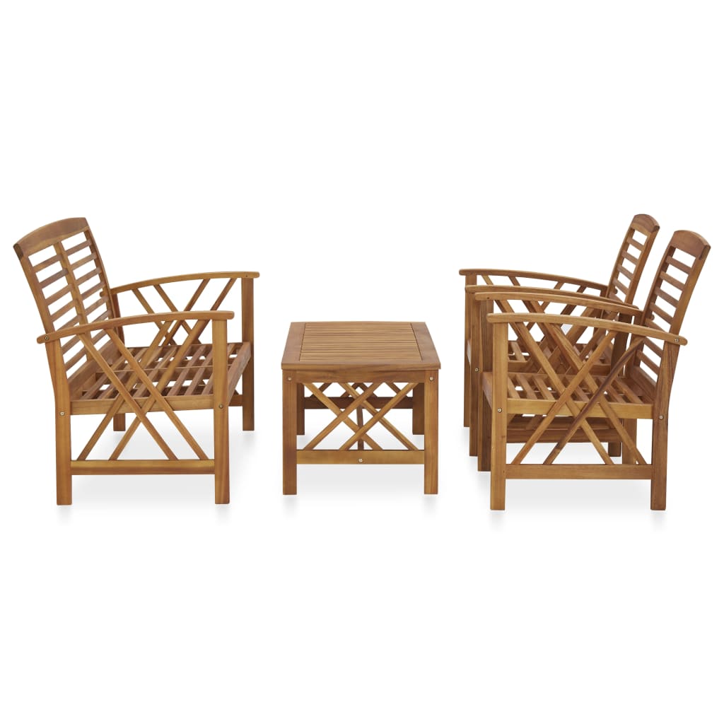 4-Delige Loungeset Massief Acaciahout Bruin Bank + 2x Fauteuil + Tafel