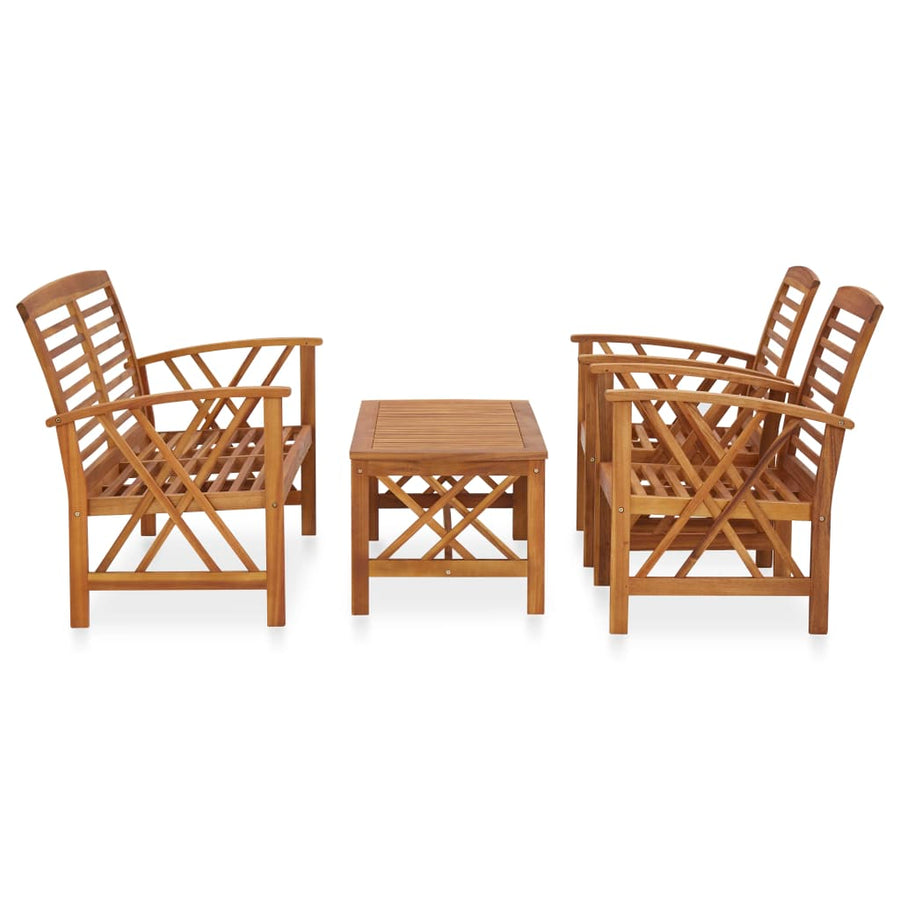4-Delige Loungeset Massief Acaciahout Bruin Bank + 2x Fauteuil + Tafel