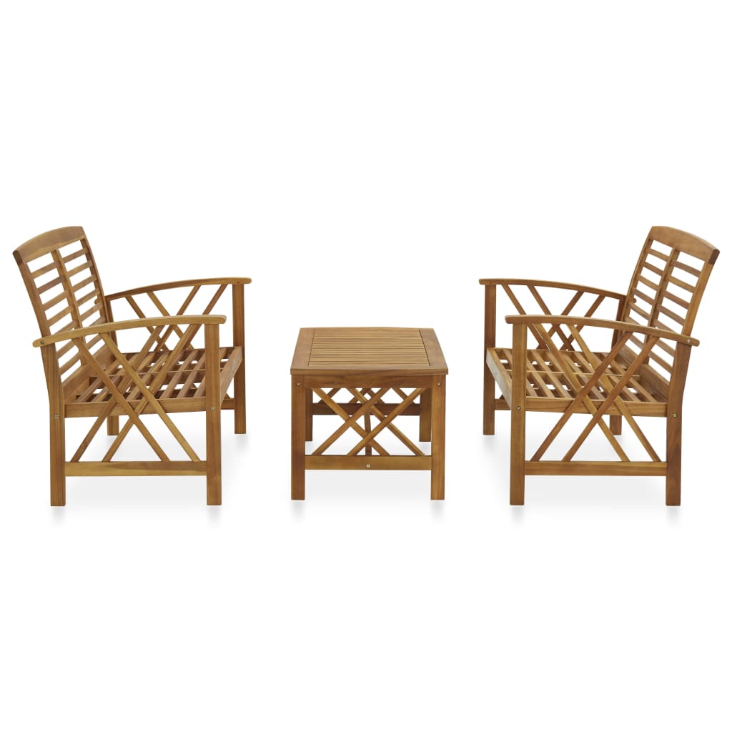 3-Delige Loungeset Massief Acaciahout Bruin 2x Bank + Tafel
