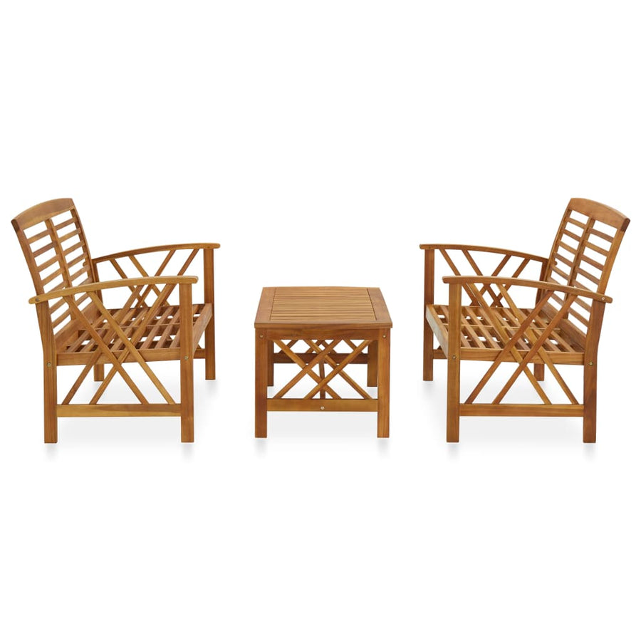 3-Delige Loungeset Massief Acaciahout Bruin 2x Bank + Tafel