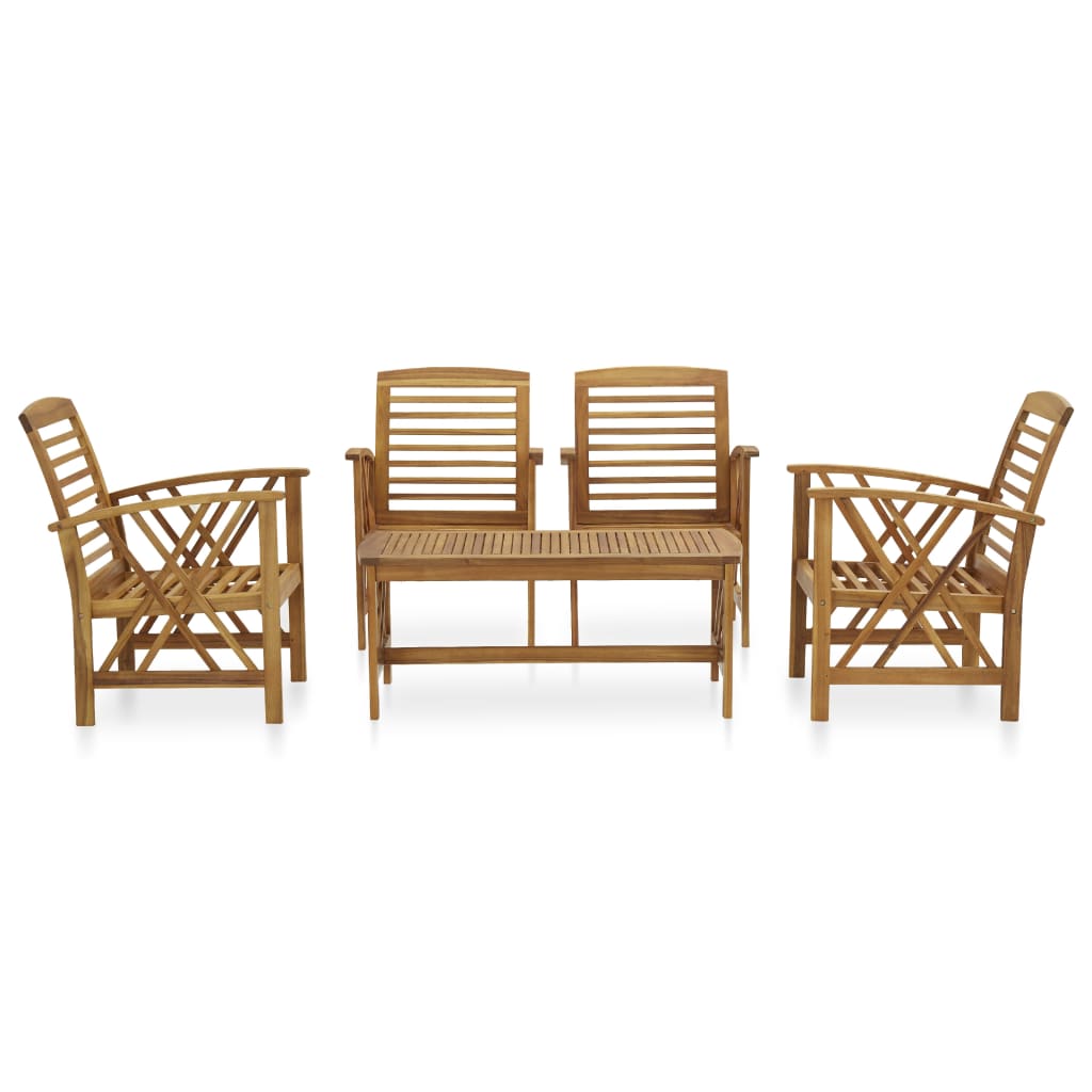 5-Delige Loungeset Massief Acaciahout Bruin 4x Fauteuil + Tafel