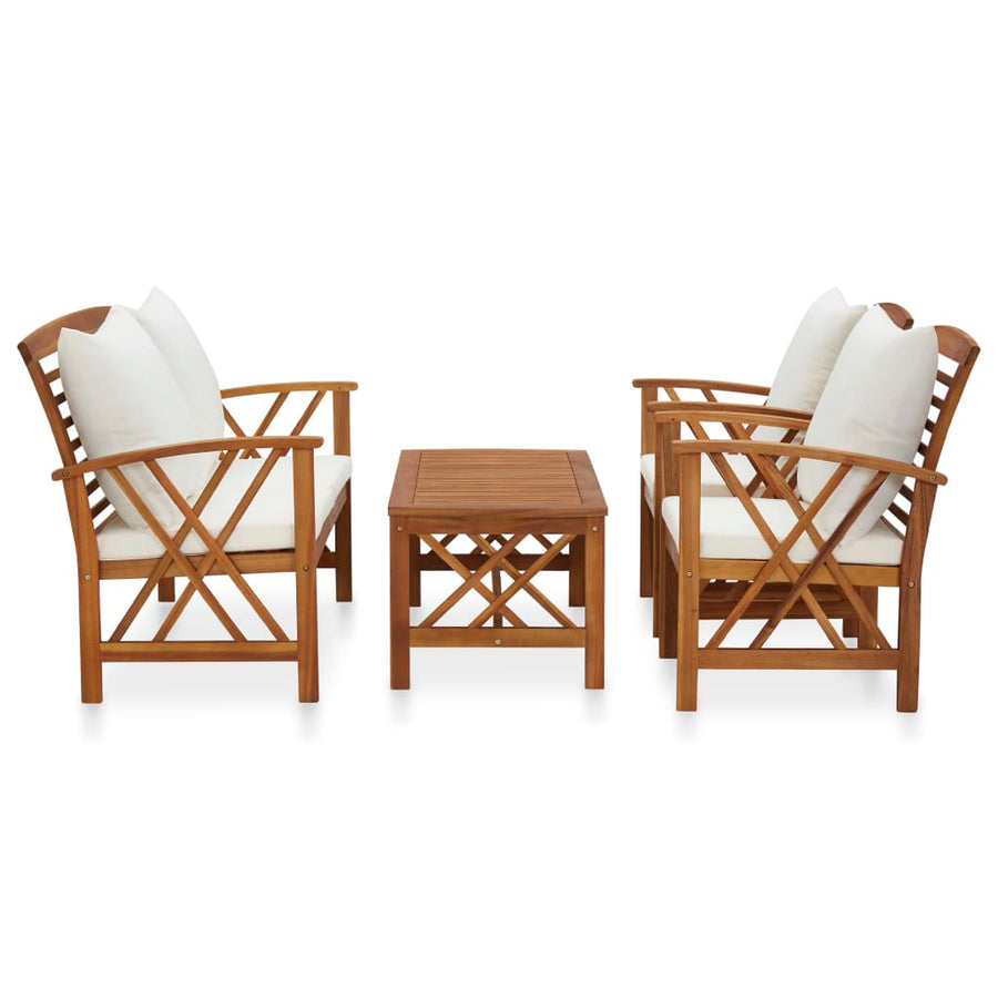 4-Delige Loungeset Met Kussens Massief Acaciahout Wit Bank + 2x Fauteuil + Tafel