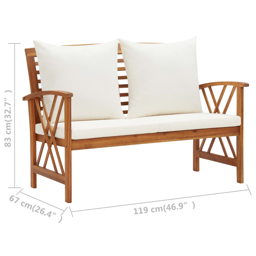 4-Delige Loungeset Met Kussens Massief Acaciahout Wit Bank + 2x Fauteuil + Tafel