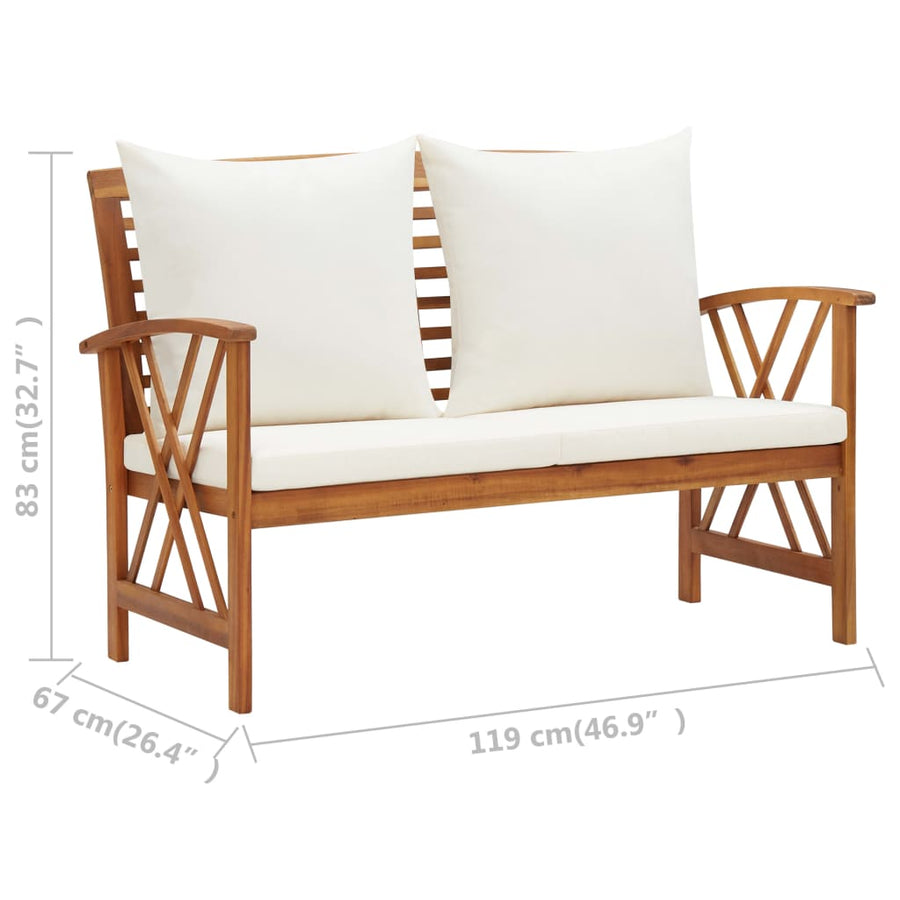 4-Delige Loungeset Met Kussens Massief Acaciahout Wit Bank + 2x Fauteuil + Tafel