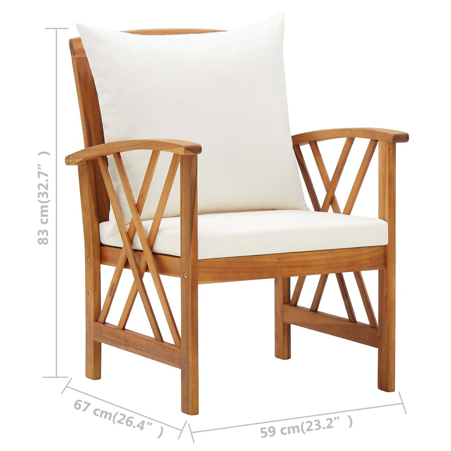 4-Delige Loungeset Met Kussens Massief Acaciahout Wit Bank + 2x Fauteuil + Tafel