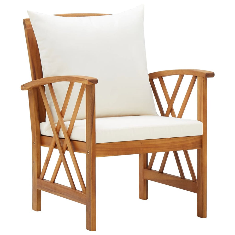 4-Delige Loungeset Met Kussens Massief Acaciahout Wit Bank + 2x Fauteuil + Tafel