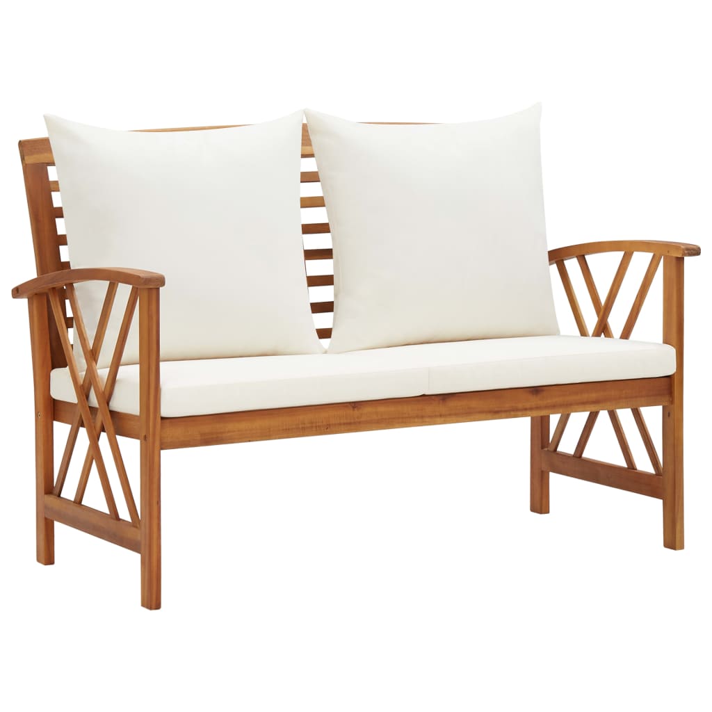 3-Delige Loungeset Met Kussens Massief Acaciahout Wit 2x Bank + Tafel