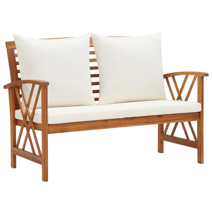 3-Delige Loungeset Met Kussens Massief Acaciahout Wit 2x Bank + Tafel