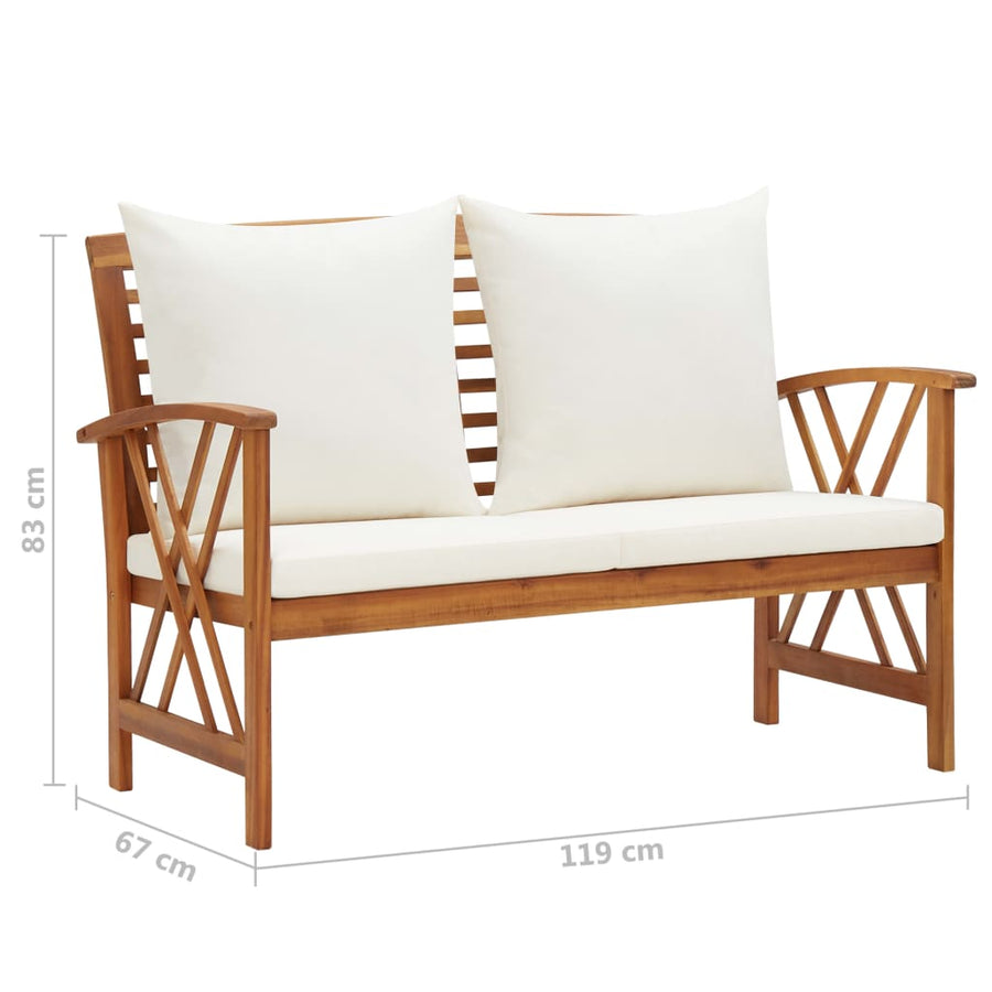 3-Delige Loungeset Met Kussens Massief Acaciahout Wit 2x Bank + Tafel