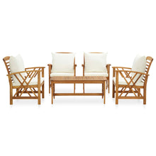 5-Delige Loungeset Met Kussens Massief Acaciahout Wit 4x Fauteuil + Tafel
