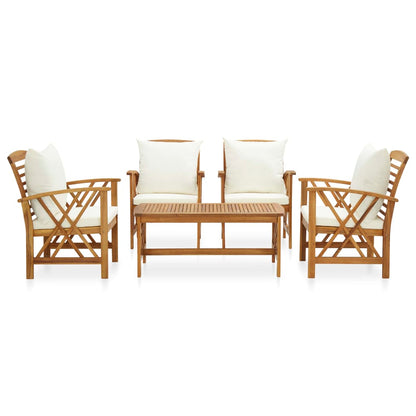 5-Delige Loungeset Met Kussens Massief Acaciahout Wit 4x Fauteuil + Tafel