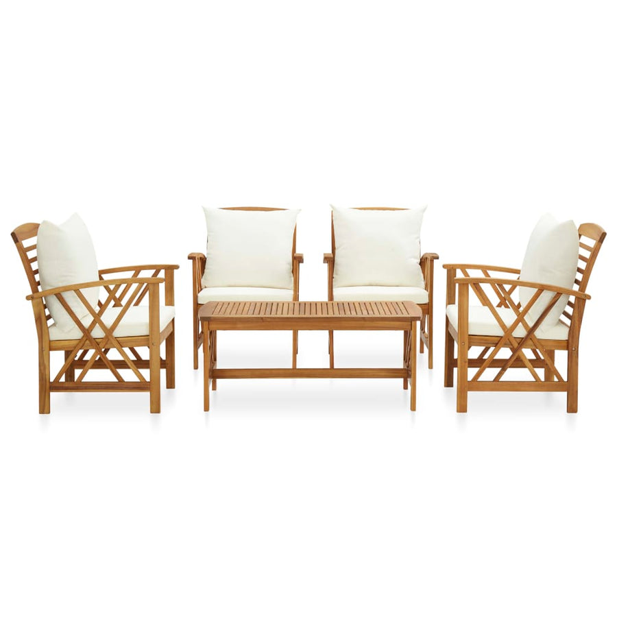 5-Delige Loungeset Met Kussens Massief Acaciahout Wit 4x Fauteuil + Tafel