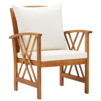 5-Delige Loungeset Met Kussens Massief Acaciahout Wit 4x Fauteuil + Tafel