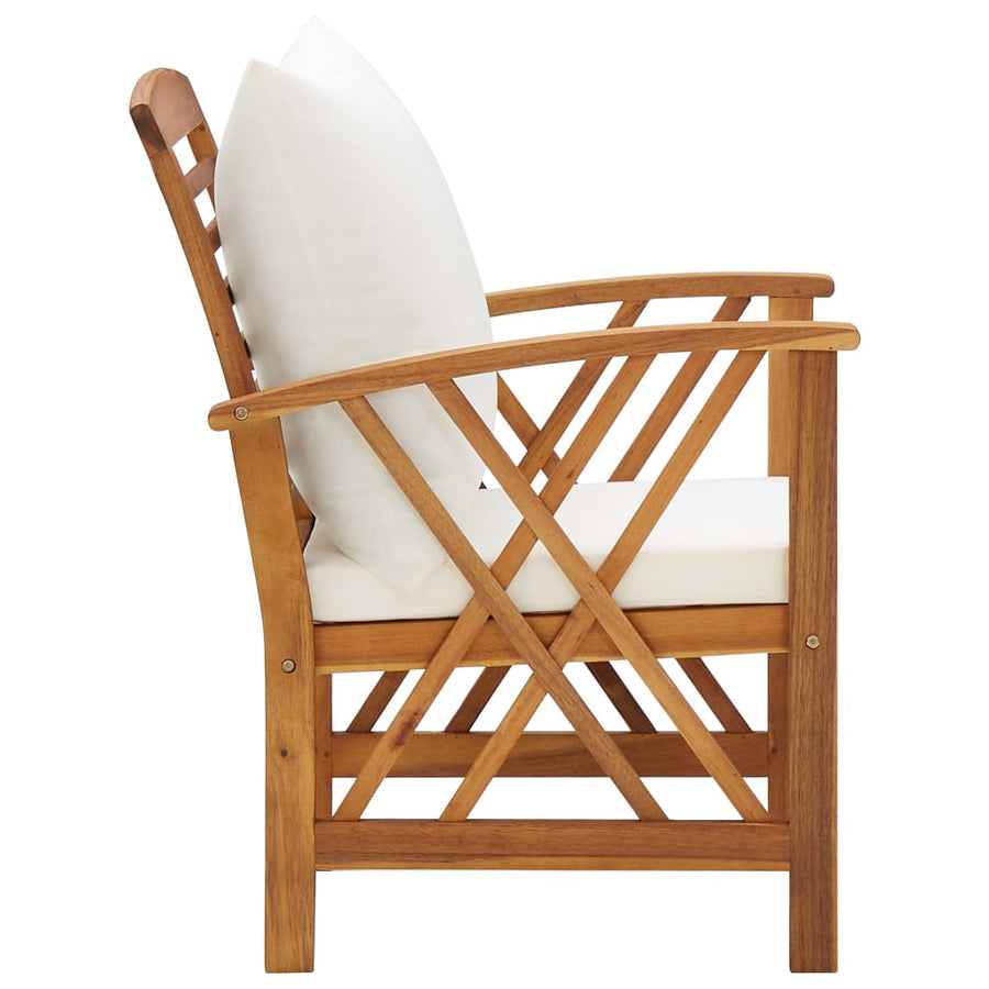 5-Delige Loungeset Met Kussens Massief Acaciahout Wit 4x Fauteuil + Tafel