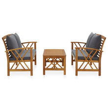 3-Delige Loungeset Met Kussens Massief Acaciahout Grijs 2x Bank + Tafel