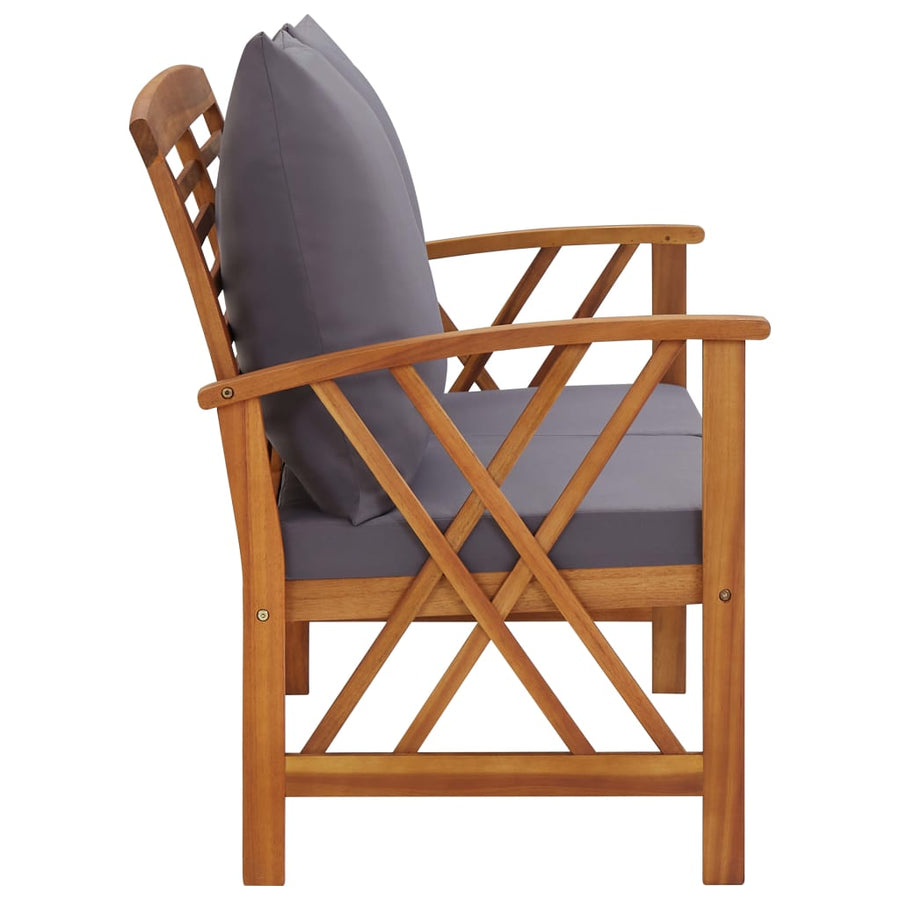 3-Delige Loungeset Met Kussens Massief Acaciahout Grijs 2x Bank + Tafel