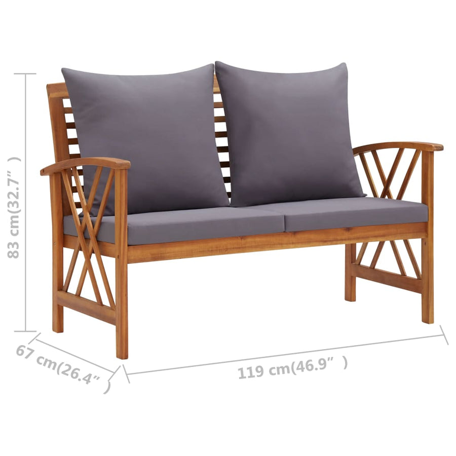 3-Delige Loungeset Met Kussens Massief Acaciahout Grijs 2x Bank + Tafel