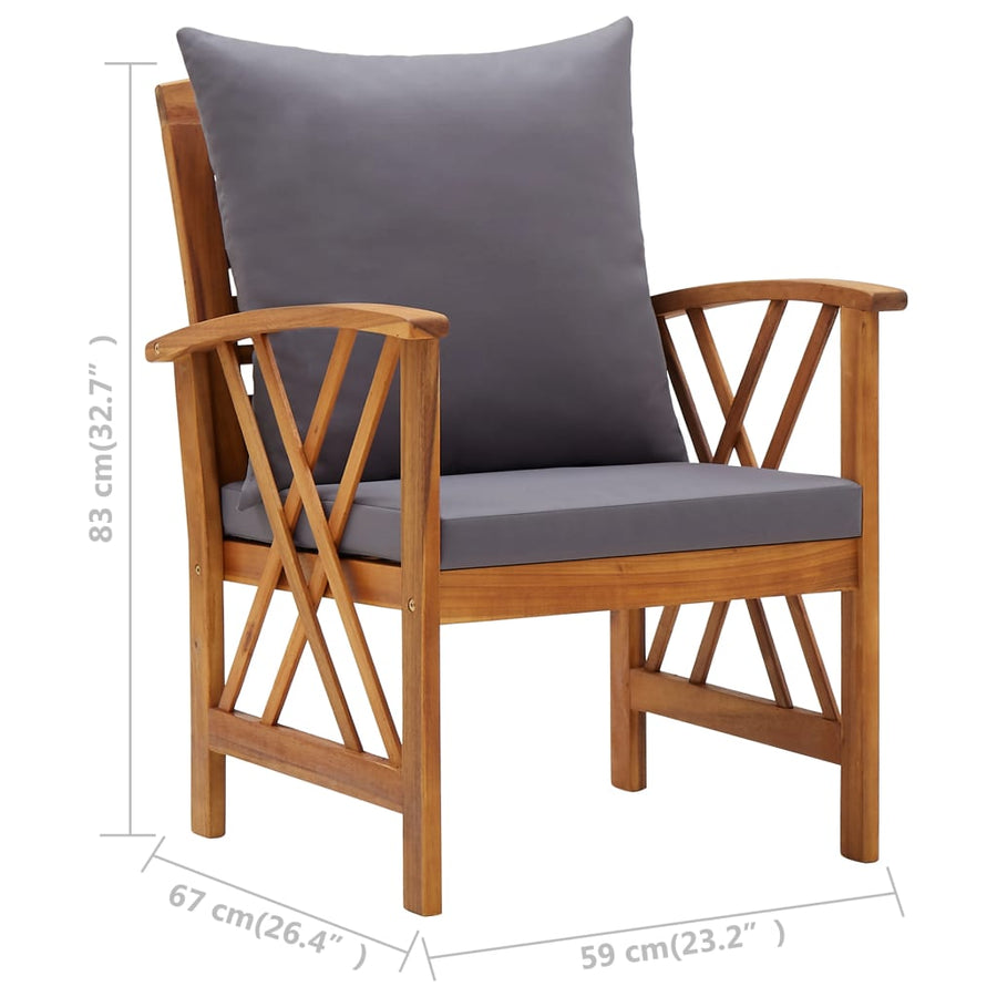 5-Delige Loungeset Met Kussens Massief Acaciahout Grijs 2x Bank + 2x Fauteuil + Tafel
