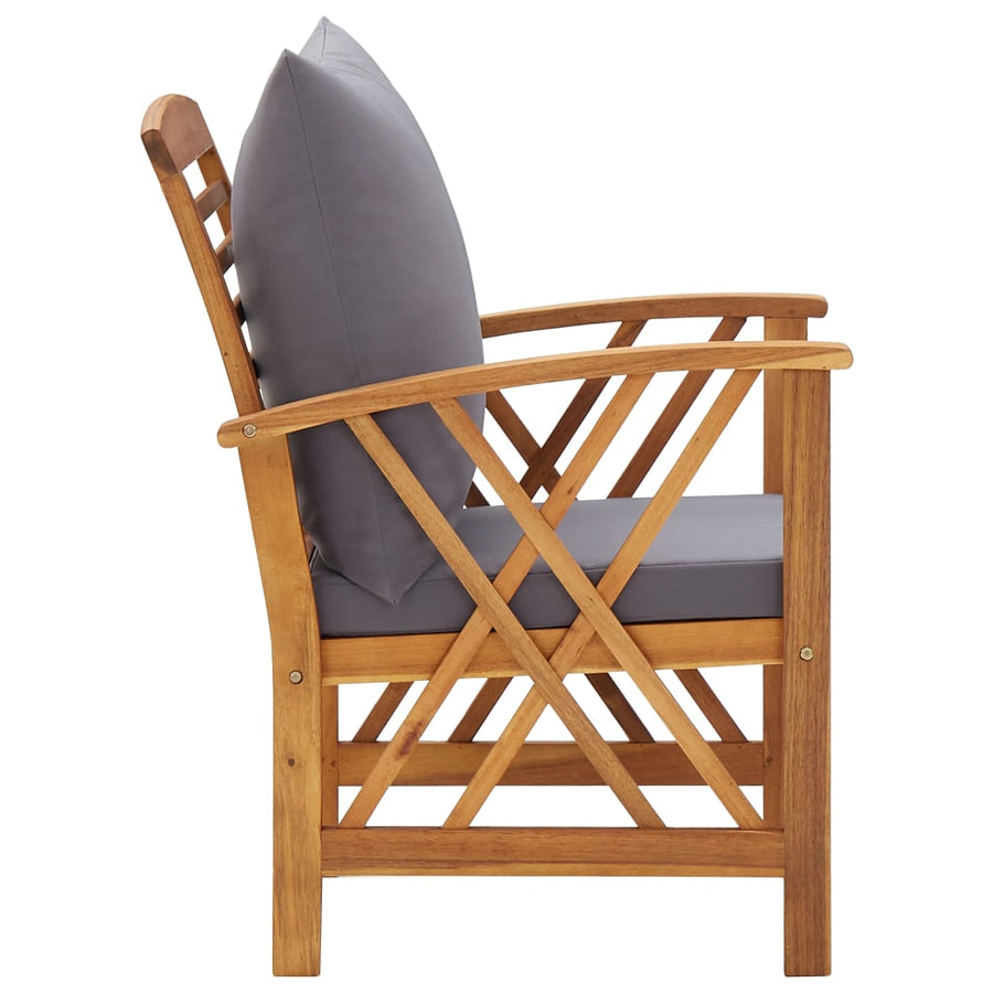 5-Delige Loungeset Met Kussens Massief Acaciahout Grijs 2x Bank + 2x Fauteuil + Tafel
