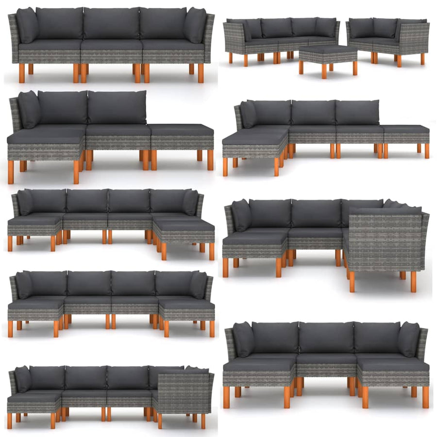 Poly Rattan En Massief Eucalyptushout Grijs Middenbank