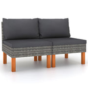 Middenbanken 2 st poly rattan eucalyptushout 60,5x64,5x67 cm