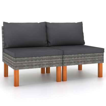 Middenbanken 2 St Poly Rattan En Massief Eucalyptushout Grijs Middenbank (2 st)