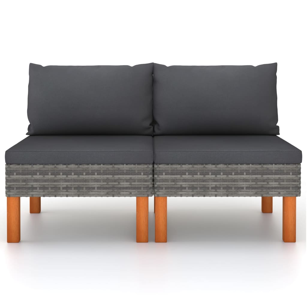 Middenbanken 2 St Poly Rattan En Massief Eucalyptushout Grijs Middenbank (2 st)