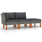Loungeset 3-delig poly rattan eucalyptushout grijs