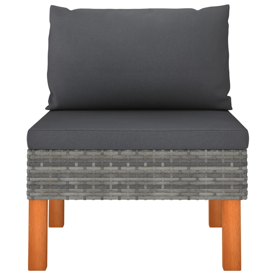 3-Delige Loungeset Poly Rattan En Massief Eucalyptushout Grijs Middenbank + hoekbank + Voetensteun