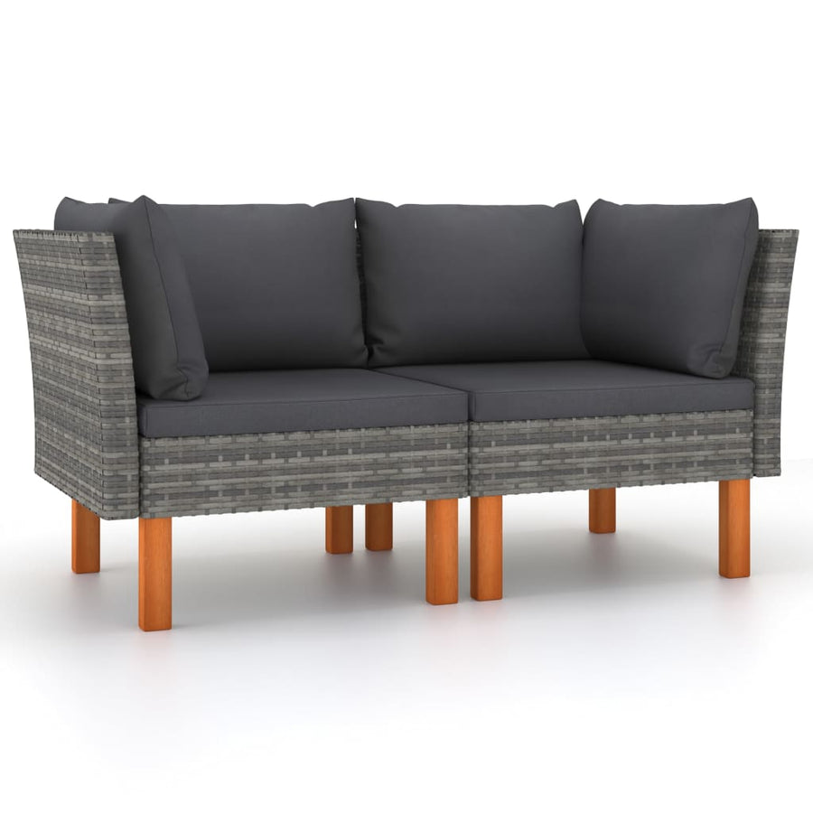Hoekbanken 2 St Poly Rattan En Massief Eucalyptushout Grijs Hoekbank (linkerarmleuning) + hoekbank (rechterarmleuning)