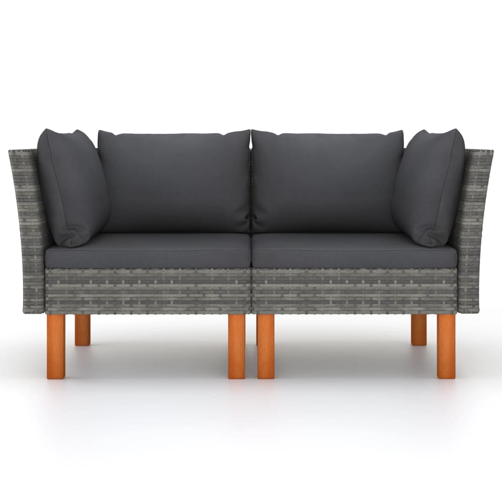 Hoekbanken 2 St Poly Rattan En Massief Eucalyptushout Grijs Hoekbank (linkerarmleuning) + hoekbank (rechterarmleuning)