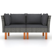Hoekbanken 2 St Poly Rattan En Massief Eucalyptushout Grijs Hoekbank (linkerarmleuning) + hoekbank (rechterarmleuning)