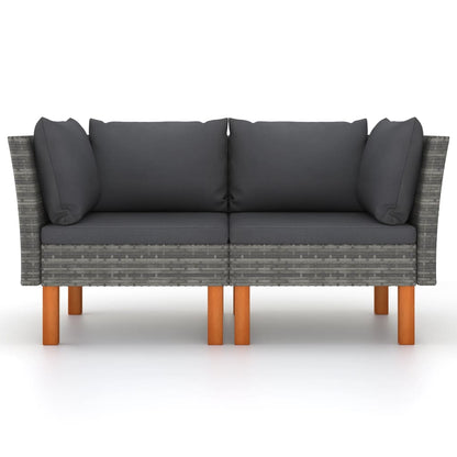 Hoekbanken 2 St Poly Rattan En Massief Eucalyptushout Grijs Hoekbank (linkerarmleuning) + hoekbank (rechterarmleuning)
