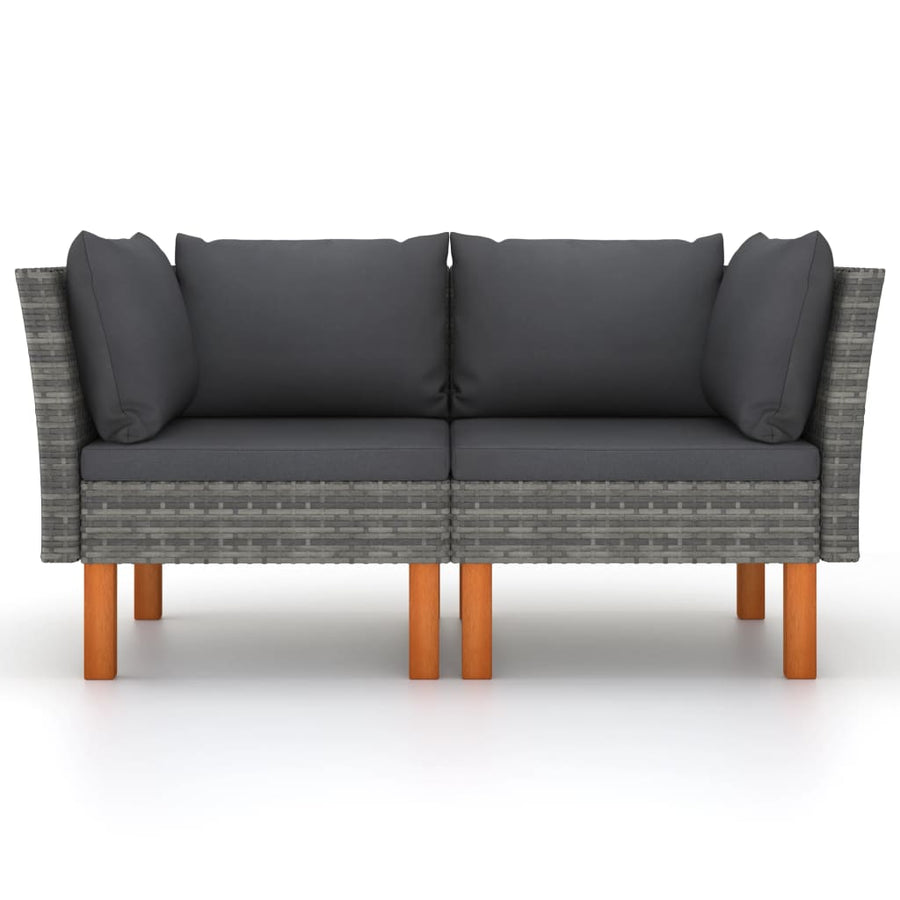 Hoekbanken 2 St Poly Rattan En Massief Eucalyptushout Grijs Hoekbank (linkerarmleuning) + hoekbank (rechterarmleuning)