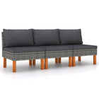 Center benches 3 pcs poly rattan and solid eucalyptus wood