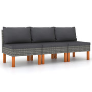 Modulaire tuinbank 3 stuks poly rattan eucalyptushout