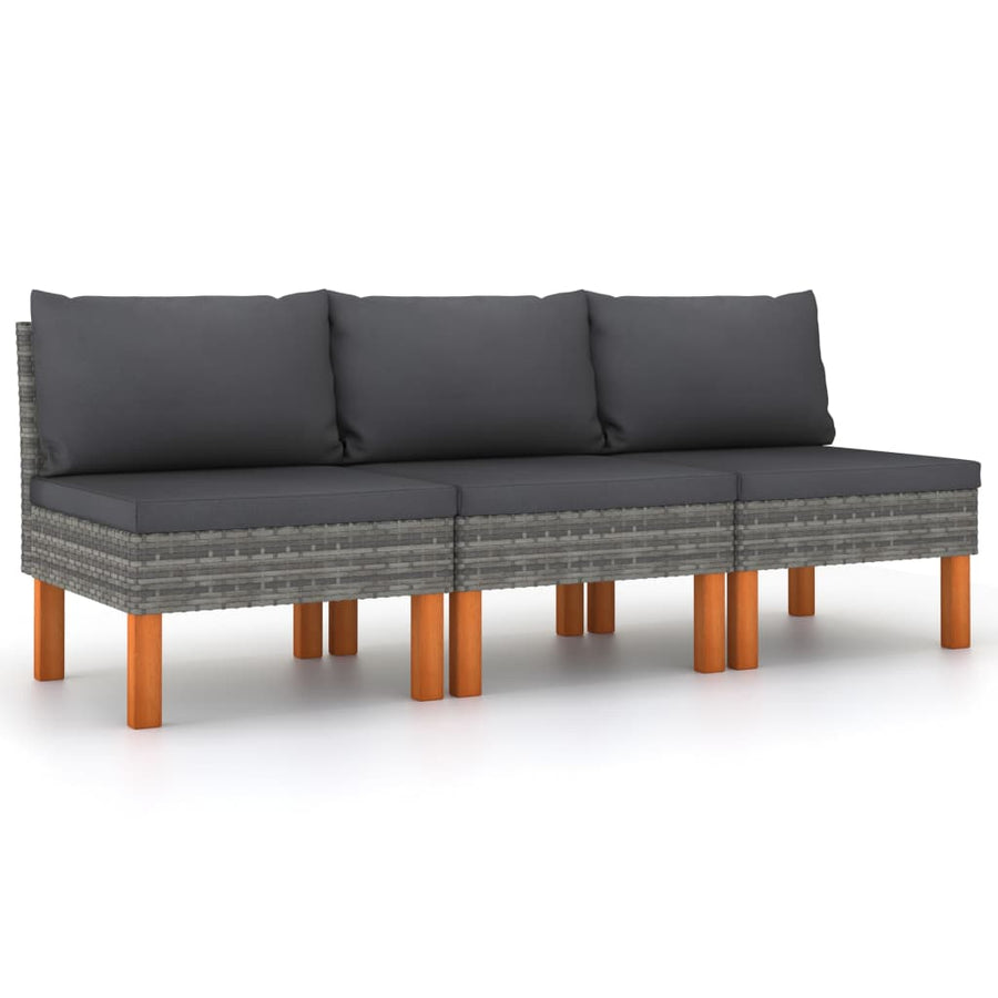 Middenbanken 3 St Poly Rattan En Massief Eucalyptushout Grijs Middenbank (3 st)