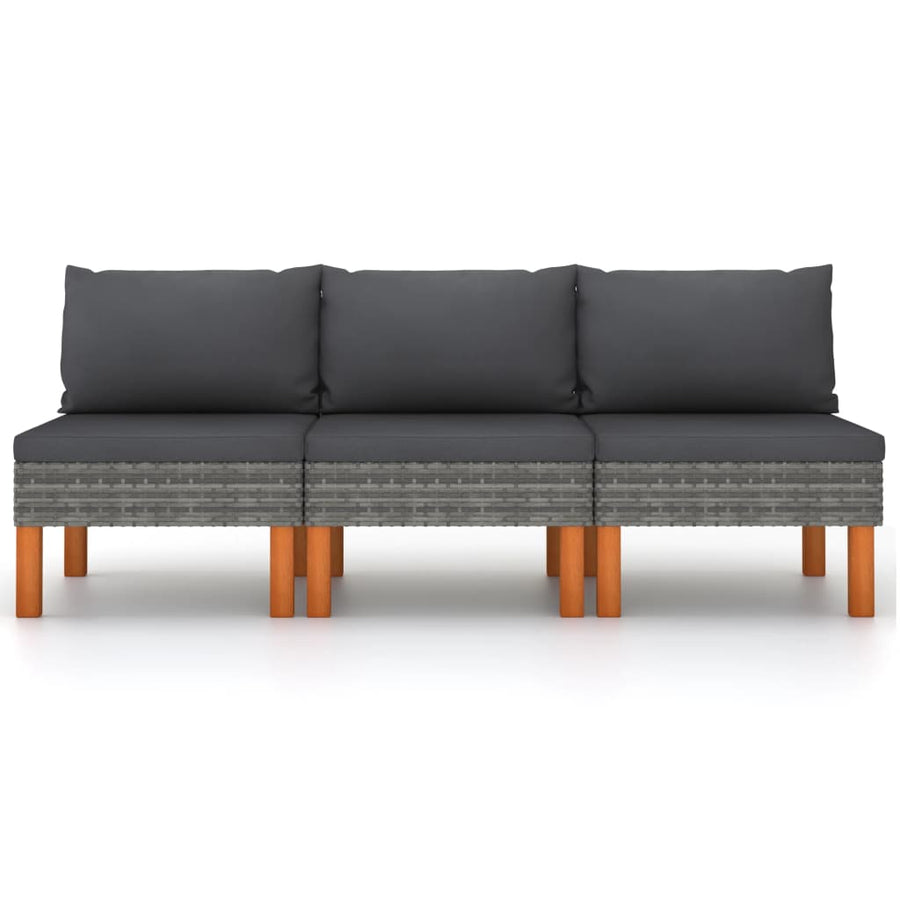 Middenbanken 3 St Poly Rattan En Massief Eucalyptushout Grijs Middenbank (3 st)