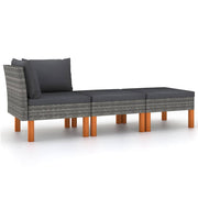 Loungeset 3-delig poly rattan eucalyptushout grijs