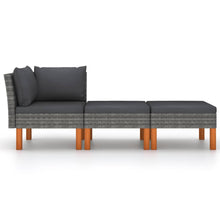 3-Delige Loungeset Poly Rattan En Massief Eucalyptushout Grijs Hoekbank + voetensteun (2 st)